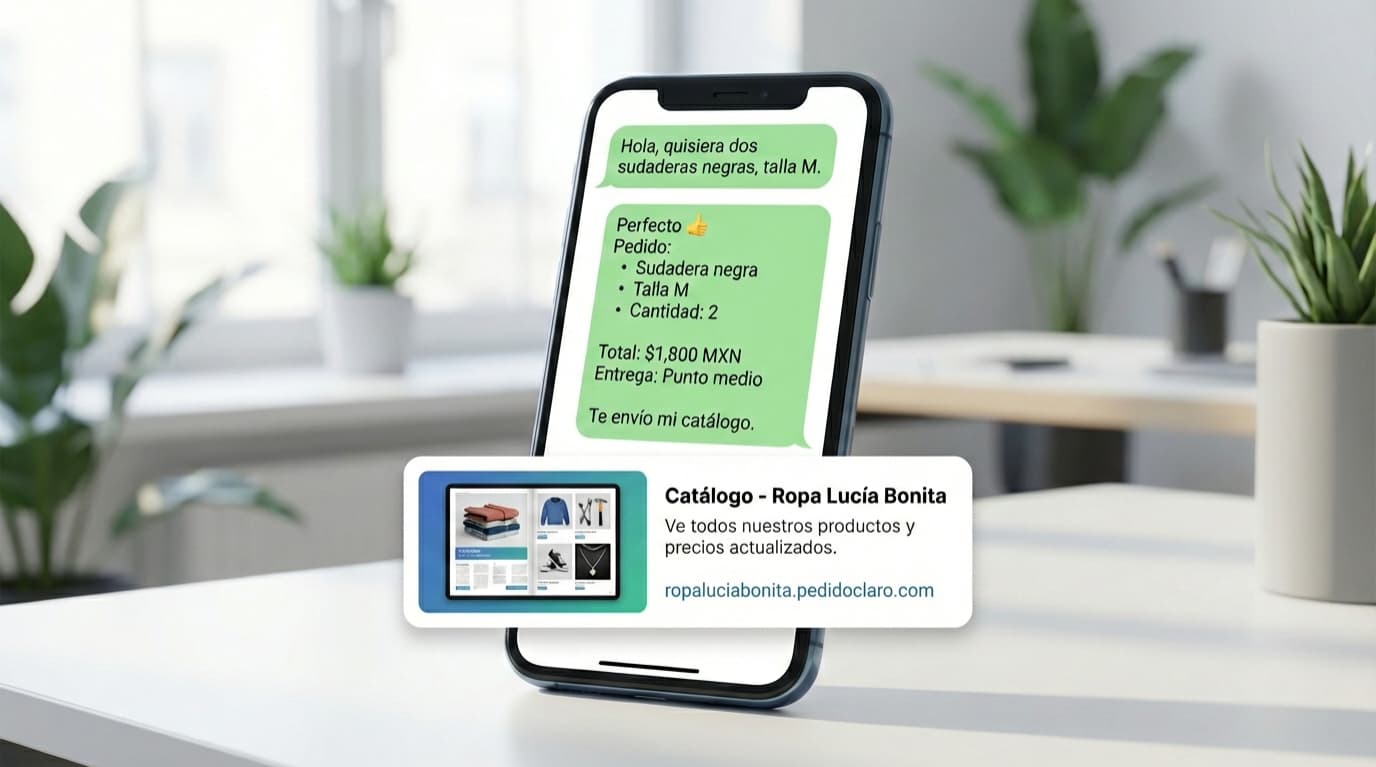 Pedido claro por WhatsApp con vista previa de catálogo